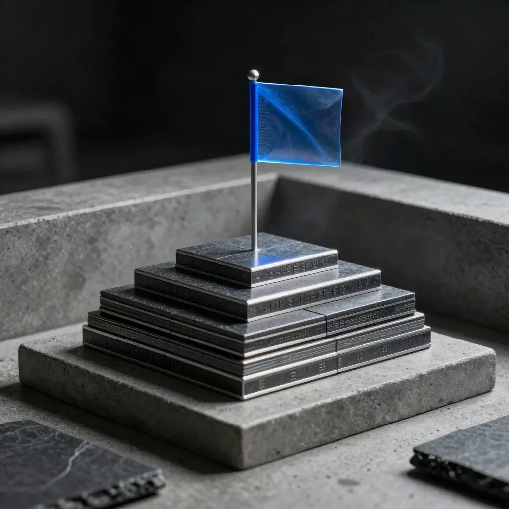 Graphite risk tiers with a blue flag on the highest level in moody light.